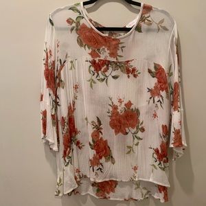Floral, bell sleeve blouse